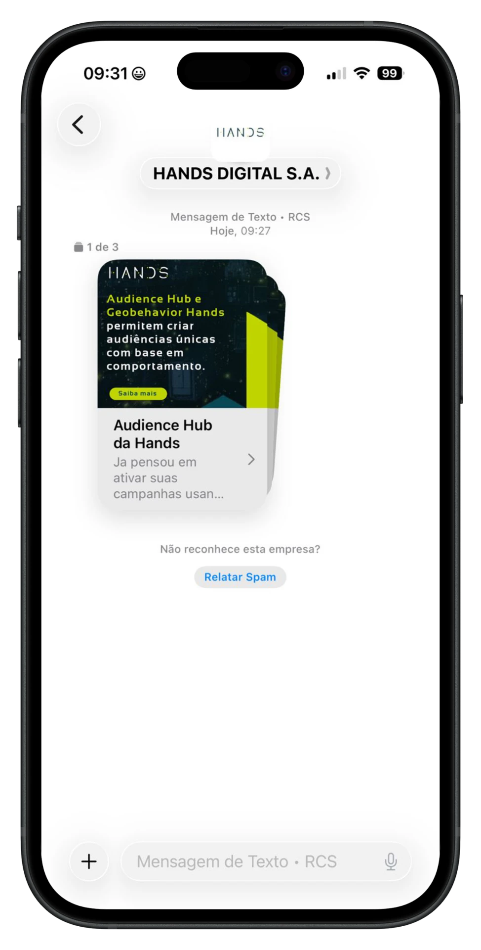 Exemplo de Message Ads RCS Carrossel