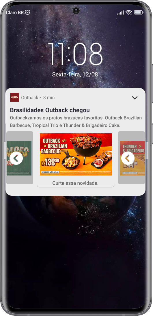 Exemplo de push carrossel em tela de bloqueio