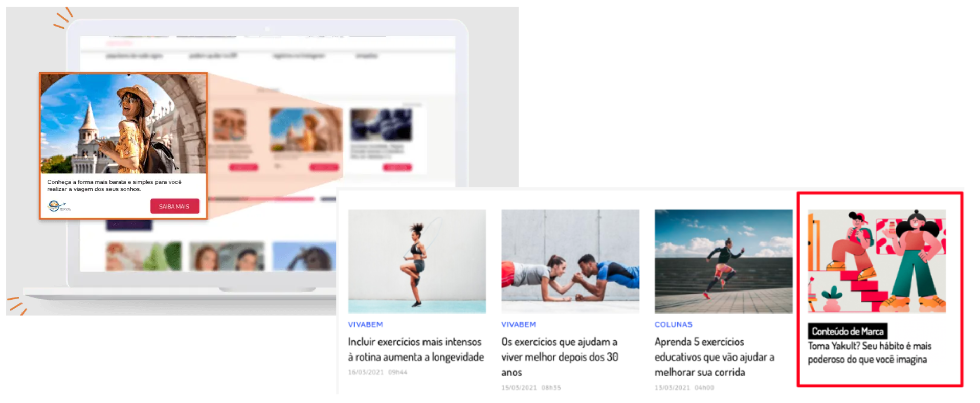 Exemplos de Native Ads em páginas editoriais